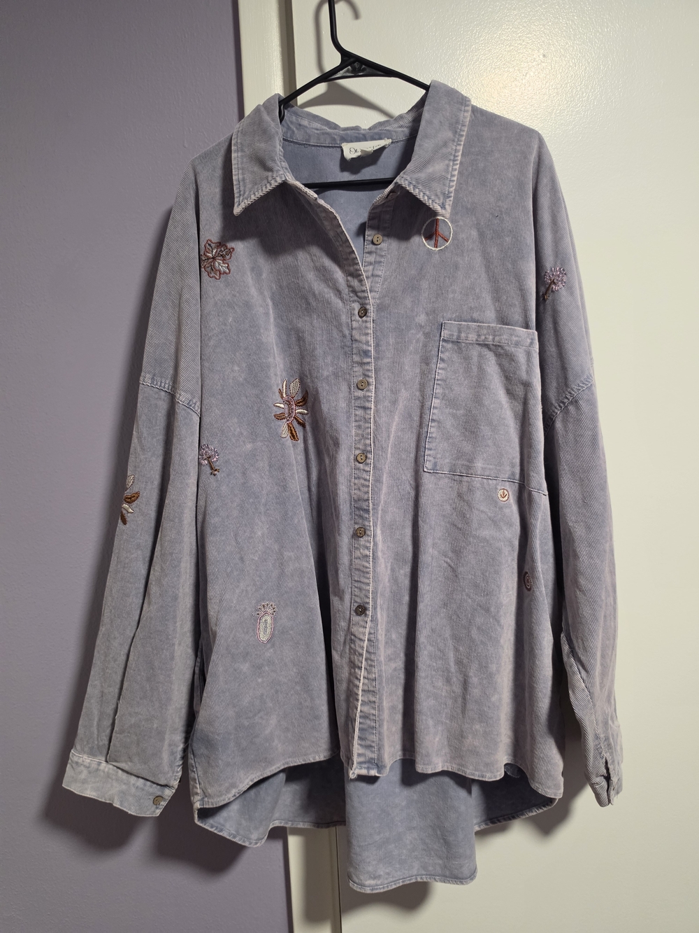 Oli & Hali Purple/Grey Embroidered Button-Down Corduroy Jacket Or Shacket XL